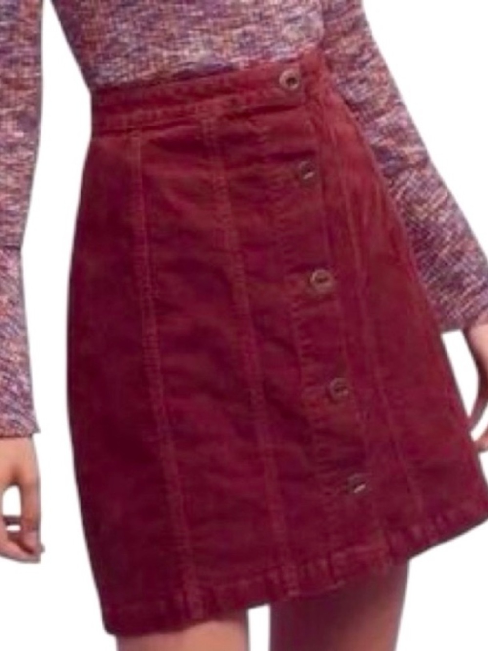 Pilcro Burgundy Button-Front Corduroy Mini Skirt